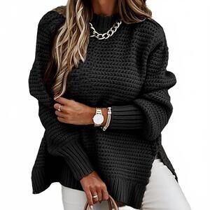 NEW HIDDENBRAND tucked inside split knit sweater in black